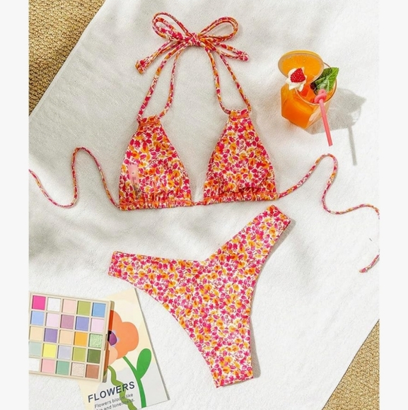 Other - Vibrant Floral Bikini Set - Pink and Orange